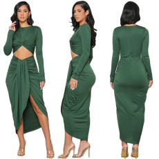 Solid Color Sexy Hollow Tight Midi Dress GFDY-1178