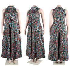 Plus Size Fashion Print Sleeveless Wide Leg Jumpsuit NY-10409