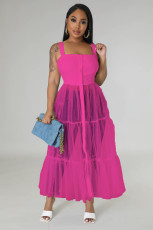 Sexy Sling Mesh Patchwork Long Dress GFDY-1220