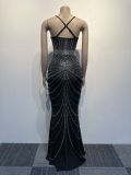 Plus Size Hot Drilling Cross Sling Maxi Dress NY-9089