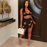 Love Jacquard Hollowed Knitted Beach Skirt Set ZSD-0284