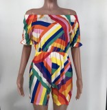 Colorful Print Off Shoulder Romper XMY-9415