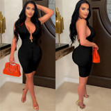 Solid Backless V Neck Romper BY-6329