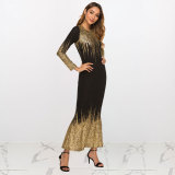 Hot Stamping Printed Slim Maxi Dress HNIF-112