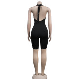Solid Backless V Neck Romper BY-6329