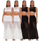 Mesh Patchwork Crop Tops And Mermaid Skirt 2 Piece Set ME-8367