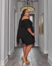 Plus Size One Shoulder Solid Color Casual Two Piece Set JRF-3739