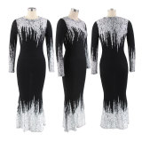 Hot Stamping Printed Slim Maxi Dress HNIF-112