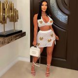 Love Jacquard Hollowed Knitted Beach Skirt Set ZSD-0284
