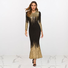 Hot Stamping Printed Slim Maxi Dress HNIF-112