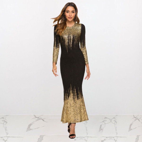 Hot Stamping Printed Slim Maxi Dress HNIF-112