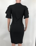 Solid Color Short Sleeve Slim Midi Dress XMY-9423