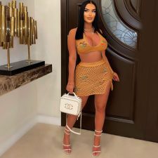Love Jacquard Hollowed Knitted Beach Skirt Set ZSD-0284