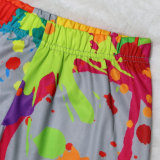 Splash Ink Print Long Sleeve Two Piece Pants Set HNIF-8598
