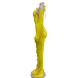 Solid Long Gloves Hollow Out Long Dress BY-6379