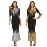 Hot Stamping Printed Slim Maxi Dress HNIF-112