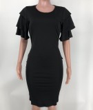 Solid Color Short Sleeve Slim Midi Dress XMY-9423