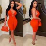 Solid Backless V Neck Romper BY-6329