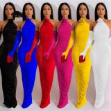 Solid Long Gloves Hollow Out Long Dress BY-6379