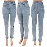 Plus Size Fashion Holes Tight Jeans CH-23049