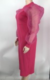 Solid Yarn Sleeves V-Neck Plus Size Long Dress XMY-9416