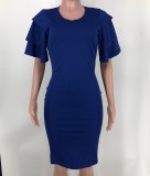 Solid Color Short Sleeve Slim Midi Dress XMY-9423