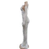 Solid Long Gloves Hollow Out Long Dress BY-6379