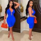 Solid Backless V Neck Romper BY-6329