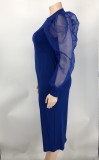 Solid Yarn Sleeves V-Neck Plus Size Long Dress XMY-9416