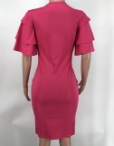Solid Color Short Sleeve Slim Midi Dress XMY-9423