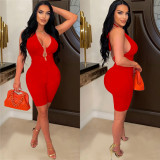 Solid Backless V Neck Romper BY-6329