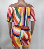 Colorful Print Off Shoulder Romper XMY-9415