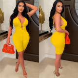 Solid Backless V Neck Romper BY-6329