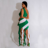 Sexy Contrast Color Tassel Two Piece Skirts Set MDF-5373