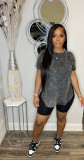 Plus Size Printed Casual Sports Short Sleeve Shorts Two Piece Set WAF-77590