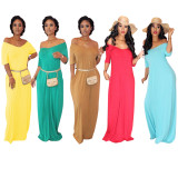 Plus Size Casual Solid Short Sleeve Long Dress TR-1015