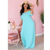 Plus Size Casual Solid Short Sleeve Long Dress TR-1015