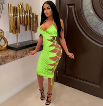 Sexy Solid Halter Bandage Nightclub Dress MDF-5374