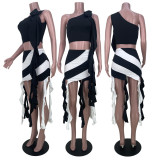 Sexy Contrast Color Tassel Two Piece Skirts Set MDF-5373