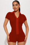 Casual Zipper Lapel Neck Romper YD-8744