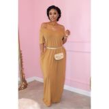 Plus Size Casual Solid Short Sleeve Long Dress TR-1015