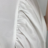 Solid Backless Tie Up Pleated Mini Dress MEI-9310
