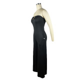 U-shaped Buckle Wrap Chest Wide Leg Jumpsuit TE-4628