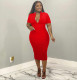 Plus Size Casual Solid Color V Neck Midi Dress WAF-77579