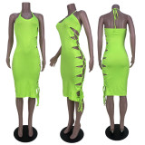 Sexy Solid Halter Bandage Nightclub Dress MDF-5374