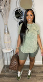 Plus Size Printed Casual Sports Short Sleeve Shorts Two Piece Set WAF-77590