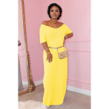 Plus Size Casual Solid Short Sleeve Long Dress TR-1015