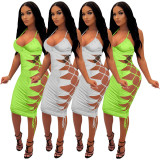 Sexy Solid Halter Bandage Nightclub Dress MDF-5374