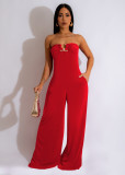 U-shaped Buckle Wrap Chest Wide Leg Jumpsuit TE-4628