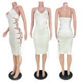 Sexy Solid Halter Bandage Nightclub Dress MDF-5374